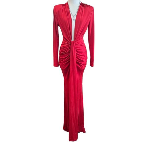 NEW Red Elegant Deep V Plunge Maxi Bodycon dress Small - Picture 1 of 6